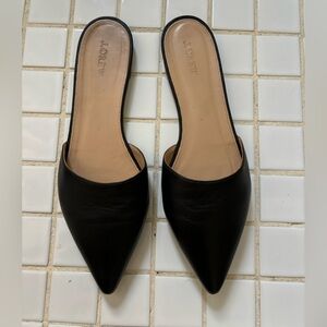 JCrew Pointed Toe Mules, black leather, size 10